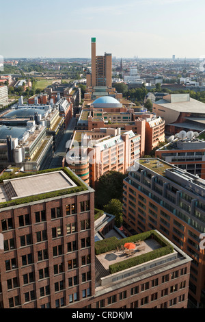 Potsdamer Platz square from above, seen from DB Tower, with Kollhoff Tower at the front and debis-Haus at the rear, Berlin Stock Photo