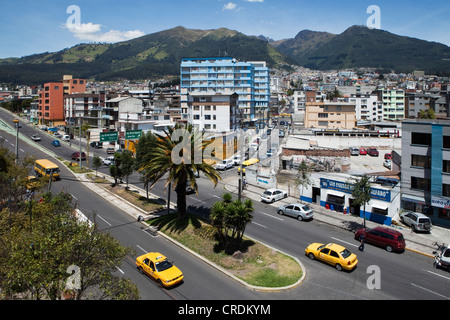 Street with taxis in downtown Quito, Ecuador, South America Stock Photo