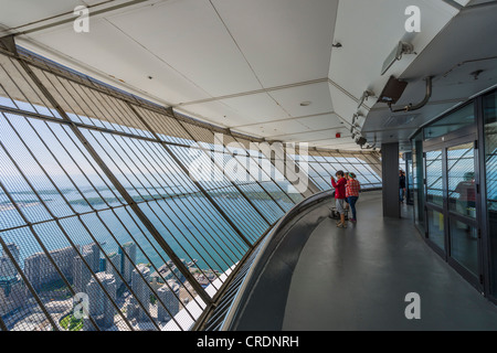 View over Lake Ontario from the Outdoor Sky Terrace at the top of the CN Tower, Toronto, Ontario, Canada Stock Photo