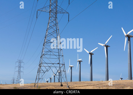 Wind turbines at wind farm - Altamont Pass, California USA Stock Photo