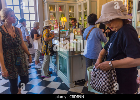 Paris, France, Large Crowd of People, Women, Tourists Shopping inside Luxury Food Shop, Laduree, French Bakery, in the 'Chateau de Versailles', French Castle Stock Photo