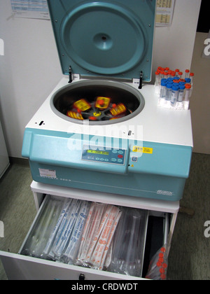 Centrifuge in genetic research laboratory equipped with samples, Germany, Bavaria, Muenchen Stock Photo