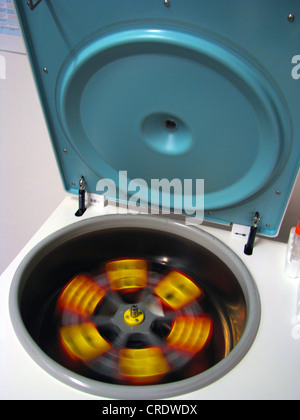 Centrifuge in genetic research laboratory equipped with samples, Germany, Bavaria, Muenchen Stock Photo