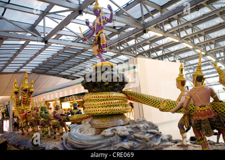 Churning the sea of Milk sculpture, Departure Hall, Suvarnabhumi International Airport, Bangkok, Thailand Stock Photo