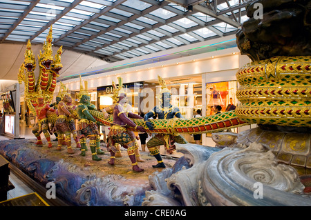 Churning the sea of Milk sculpture, Departure Hall, Suvarnabhumi International Airport, Bangkok, Thailand Stock Photo