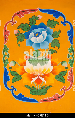 Tibetan Buddhism, mural painting, emblem, endless knot above a lotus ...