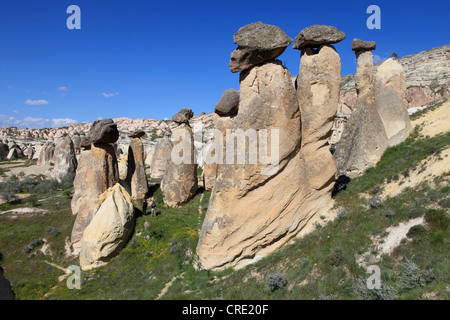 Fairy chimneys, rock formations of tufa near Cavushin, Goreme, Cappadocia, central Anatolia, Turkey Stock Photo