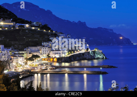 Night view of Amalfi, Costiera Amalfitana or Amalfi Coast, UNESCO World Heritage Site, Campania, Italy, Europe Stock Photo