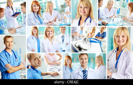 Collage of successful clinicians in hospital Stock Photo