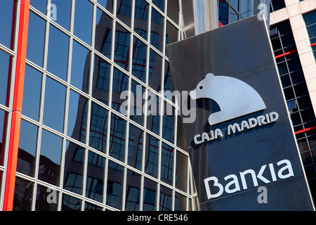 Modern office towers, Puerta de Europa, also called Torres Kio, with the headquarters of the bank Bankia, to which the bank Caja Stock Photo