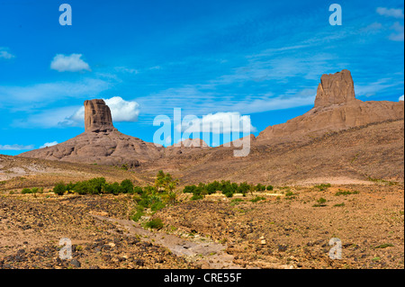 Impressive cone-shaped rock formations, called Monsieur and Madame, Bab n'Ali, Jebel Sahro, southern Morocco, Morocco, Africa Stock Photo