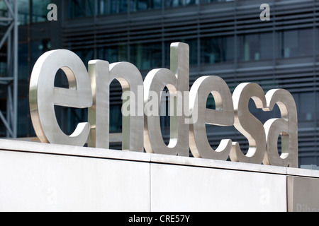 Logo and lettering on the headquarters of the Spanish energy company Endesa in Madrid, Spain, Europe Stock Photo