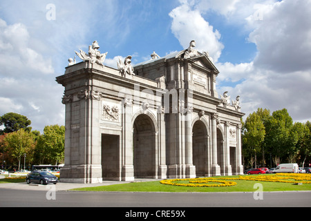 Puerta de Alcala arch on Plaza de la Independencia square, Madrid, Spain, Europe Stock Photo