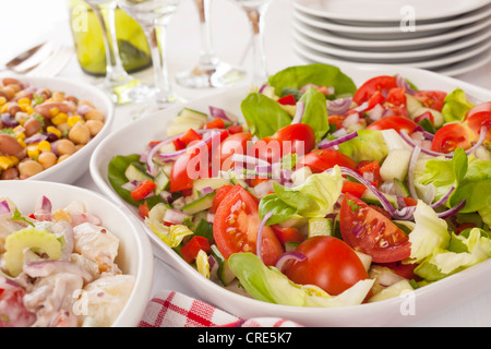 An assortment of salads on a buffet table. Stock Photo