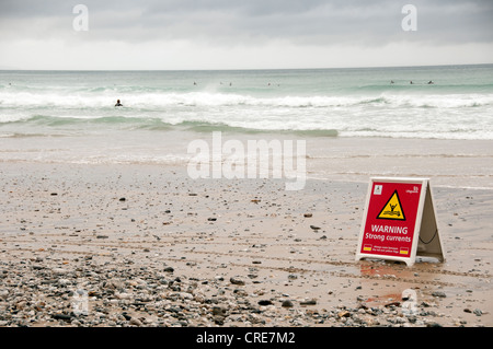 Coast Guard warning sign on the beach in Cornwall Stock Photo