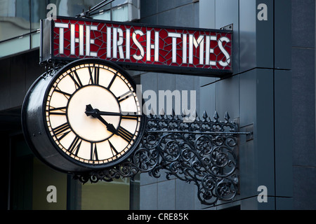 Clock on the editorial office and administration of the media company The Irish Times, Dublin, Ireland, Europe Stock Photo