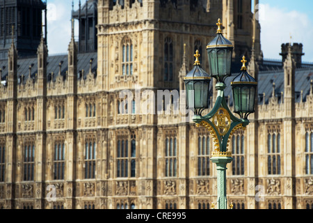 Street lamps in front of Houses of Parliament. London, England Stock Photo