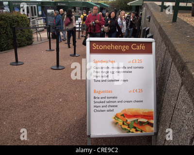 Cafe sign and tourists at Stonehenge, England, May 16, 2012, © Katharine Andriotis Stock Photo