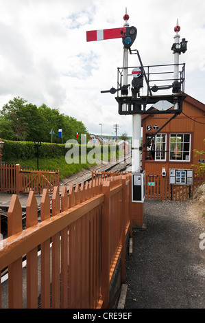 Old Signal Gantry and Signal Box near Chinnor Station on the Chinnor and Princes Risborough Railway Oxfordshire England UK Stock Photo