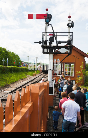 Old Signal Gantry and Signal Box near Chinnor Station on the Chinnor and Princes Risborough Railway Oxfordshire England UK Stock Photo