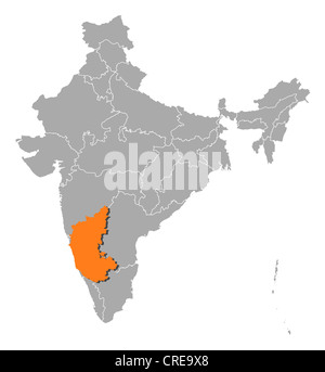 Political map of India with the several states where Karnataka is highlighted. Stock Photo