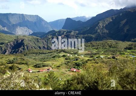 Remote and hard to reach mountain village of Marla, Cirque de Mafate caldera, La Reunion island, Indian Ocean Stock Photo