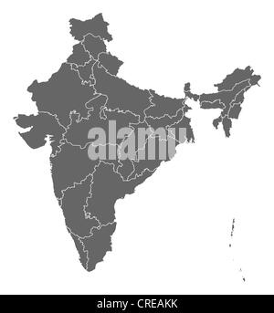 Political map of India with the several states. Stock Photo