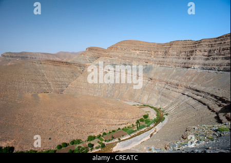 Mountains, escarpment landscape with small fields in the river valley, High Atlas, Dades valley, Morocco, Africa Stock Photo