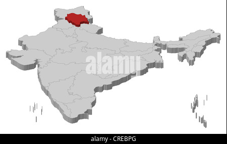 Political map of India with the several states where Himachal Pradesh ...