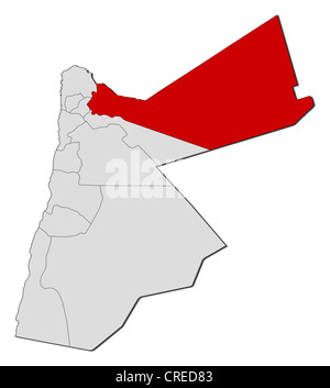 Political map of Jordan with the several governorates where Mafraq is highlighted. Stock Photo