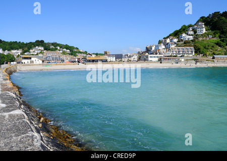 A view of the beach from the banjo pier at Looe in Cornwall, UK Stock Photo