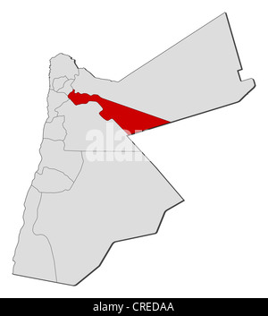 Political map of Jordan with the several governorates where Zarqa is highlighted. Stock Photo