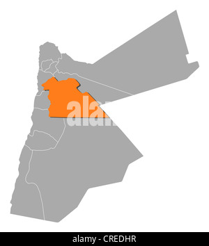 Political map of Jordan with the several governorates where Amman is highlighted. Stock Photo
