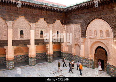 Inner courtyard of the Ben Youssef Madrasa, an Islamic college, Medina, historic district, UNESCO World Heritage site, Marrakech Stock Photo