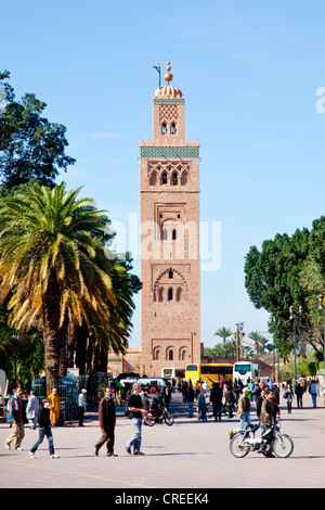 Minaret of the Koutoubia Mosque, historic district, UNESCO World Heritage site, Marrakech, Morocco, Africa Stock Photo