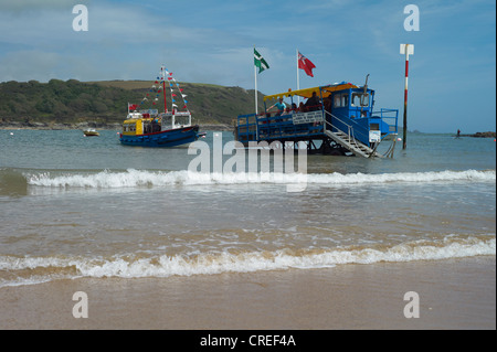 Sea tractor at South Sands in the Solcombe harbour used to load passengers onto the harbour ferry south Devon England Stock Photo