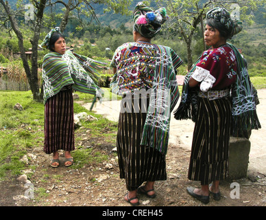 Mayan women in traditional costume in a village close to Nebaj, Quich�, Guatemala, Quich�, Nebaj Stock Photo