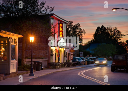 Twilight Night Street Scene At Sunset, Berlin Maryland, USA Stock Photo