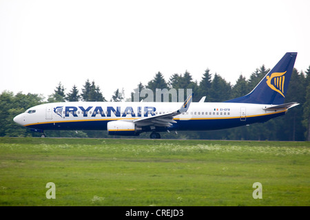 Boeing 737 from the budget airline Ryanair at Frankfurt-Hahn Airport in the Hunsrueck district near Simmern Stock Photo