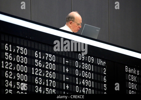 Course board of the DAX stock index on the trading floor of Frankfurt Stock Exchange, Deutsche Boerse AG Stock Photo