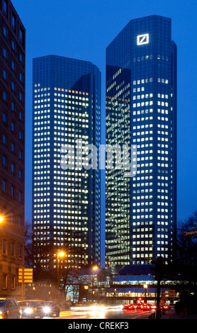 Headquarters of Deutsche Bank AG by night, Frankfurt am Main, Hesse, Germany, Europe Stock Photo