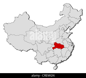 Political map of China with the several provinces where Hubei is highlighted. Stock Photo