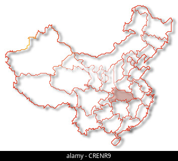 Political map of China with the several provinces where Hubei is highlighted. Stock Photo