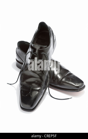 A pair of mens lace-up black shoes Stock Photo