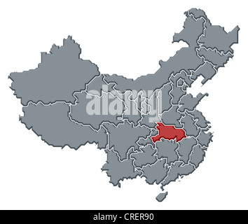 Political map of China with the several provinces where Hubei is highlighted. Stock Photo