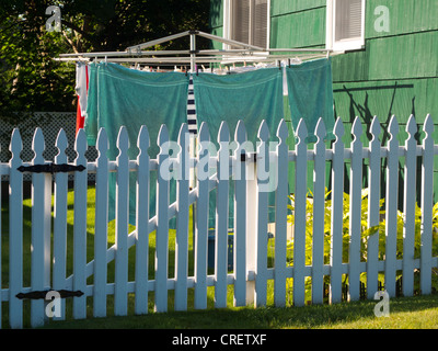 laundry hanging on a old fashioned clothes line Stock Photo