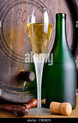 Still life with glass and bottle of italian prosecco Stock Photo