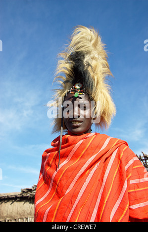 Portrait of a young Kenyan boy at the wedding. Masai Mara, Kenya. Stock Photo