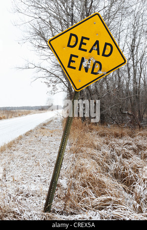 Dead End sign in winter. Stock Photo