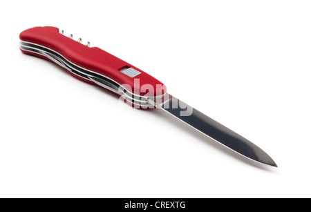 Red swiss army folding knife isolated on white Stock Photo